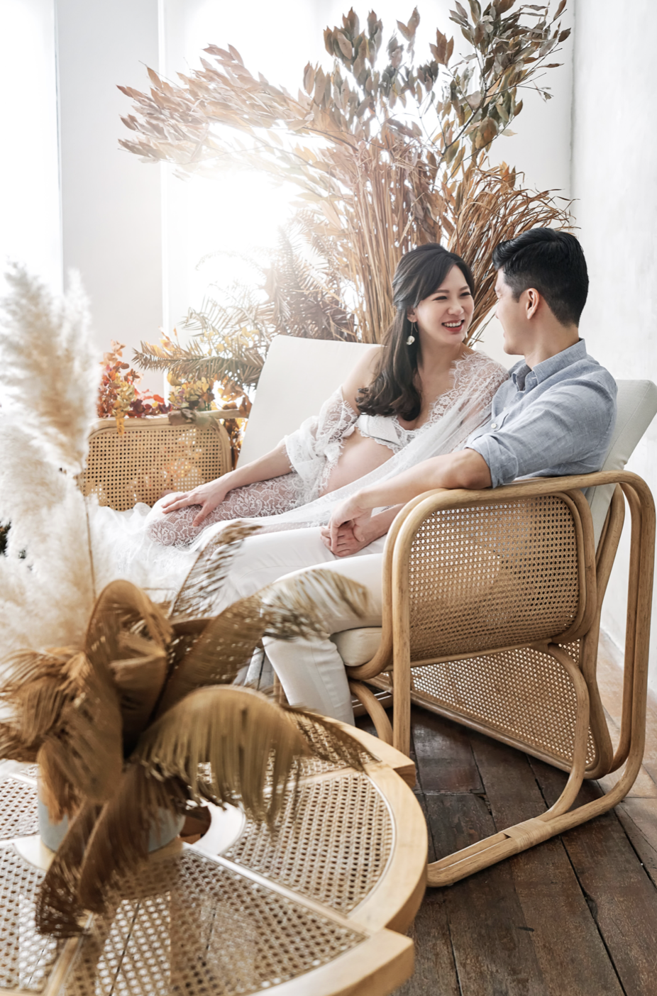 Jillian & partner on the rattan chair