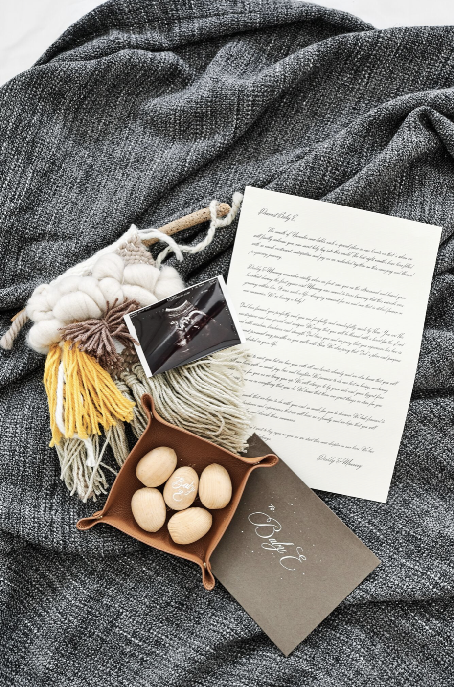 Jillian — keepsake flat-lay with letter and sonogram